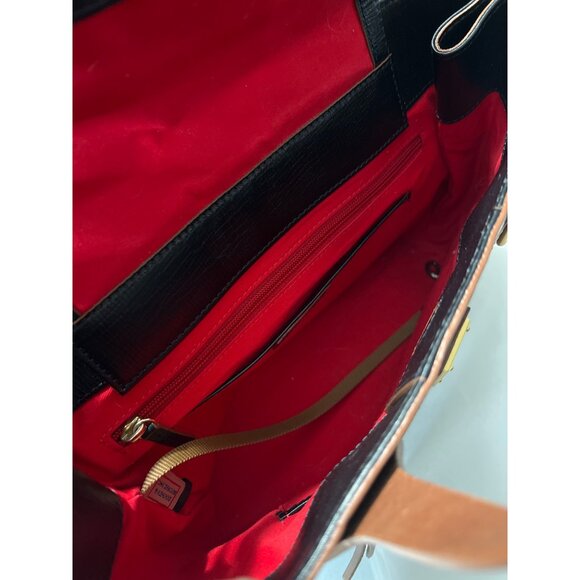 Vintage Dooney & Bourke Black & Tan Leather Satchel - Picture 2 of 13